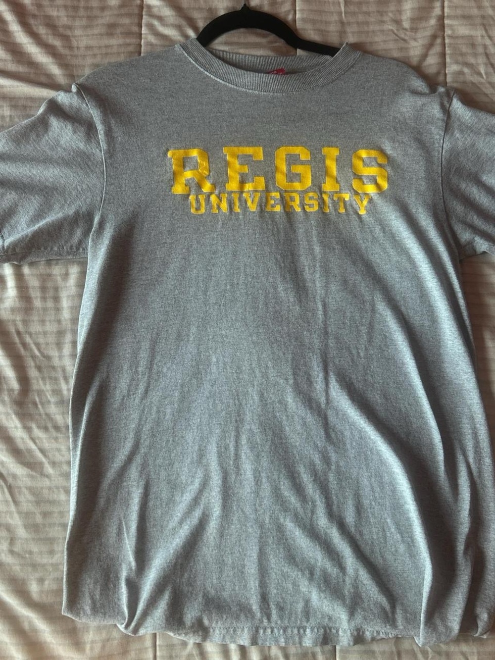 Champion Gray Short Sleeve Tee with Yellow Regis University Logo
